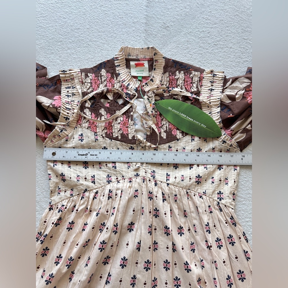 FARM RIO Ainika‎ Maxi Floral Cream Open Yoke Mini Dress XXS - Picture 12 of 16